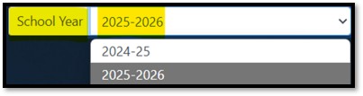 School Year Dropdown Menu 2025-2026 Dropdown menu in bottom-left corner of NSTS Portal to Select School Year 2025-2026